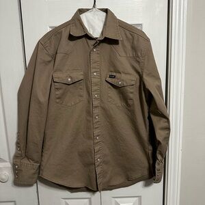 Wrangler Tan Brushpopper pearl snap shirt.
